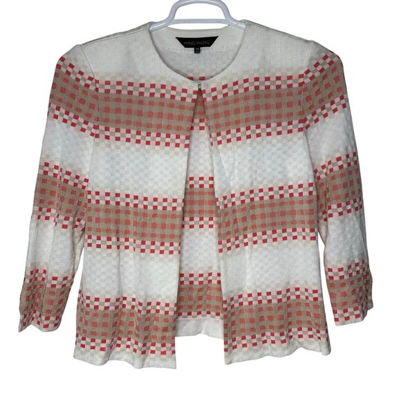 Ming Wang women's XS‎ Sweater Blazer White Pink Checkered GUC - Picture 1 of 8